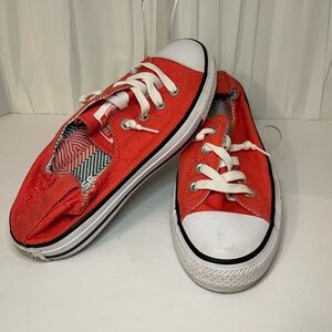 Converse All Stars Embroidered Red Low-Top Canvas Sneakers with White Toe Cap